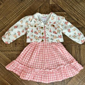 Little Lass Floral Jacket and Pink Gingham Dress Set